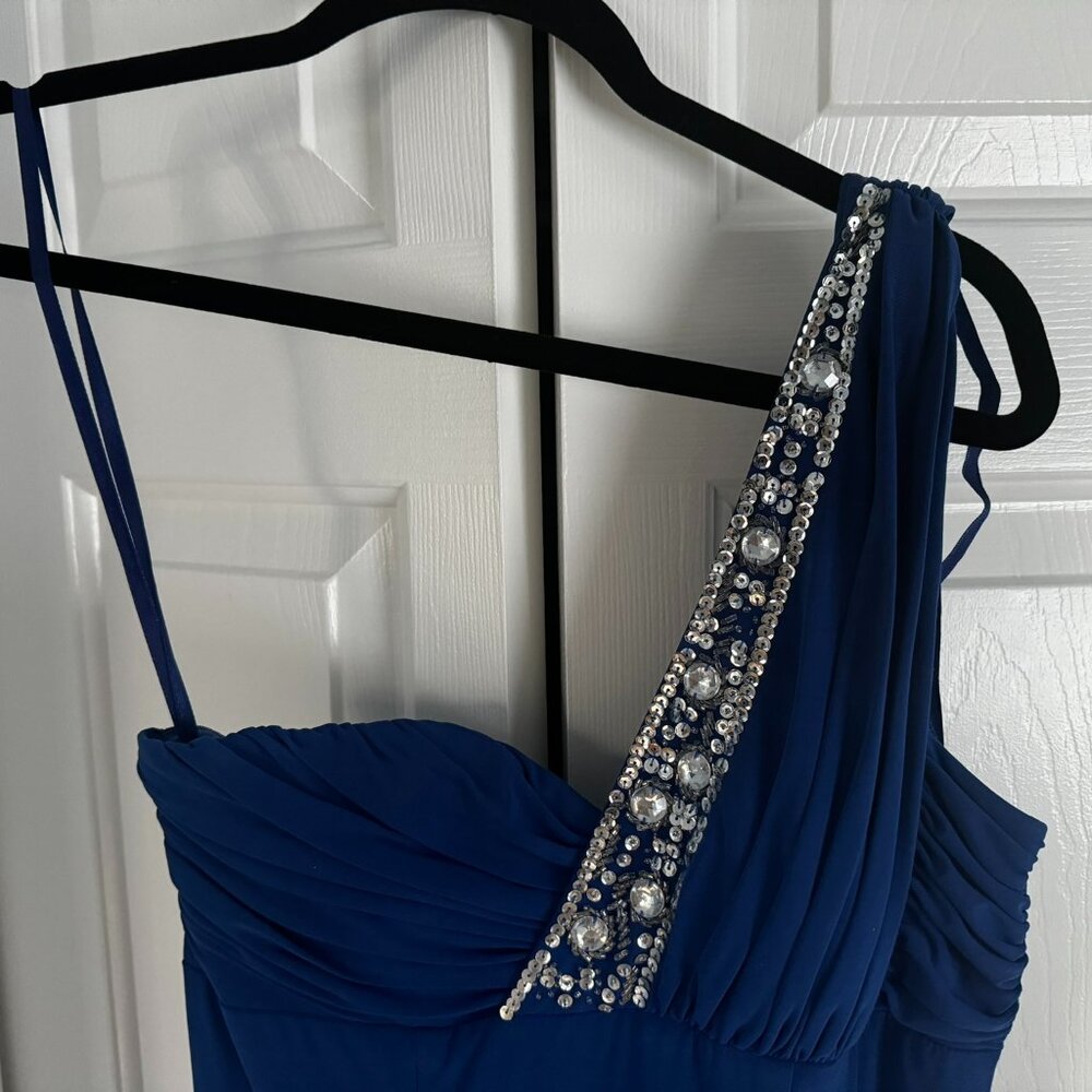 ARDEN B Formal One Shoulder Royal Blue Sequin & Rhinestone Dress Size S Party